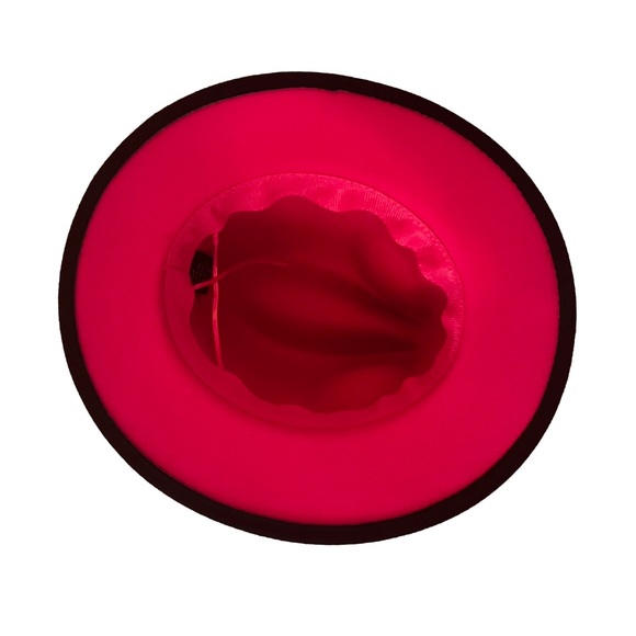 🛍🆕 Women's Black Red Wide Brim Two Tone Fedora Hat - Picture 5 of 5